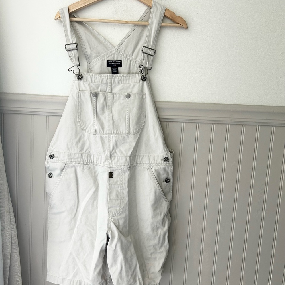 Vintage Polo Jeans Ralph Lauren Medium Overalls Cream Cotton Cargo Shortalls